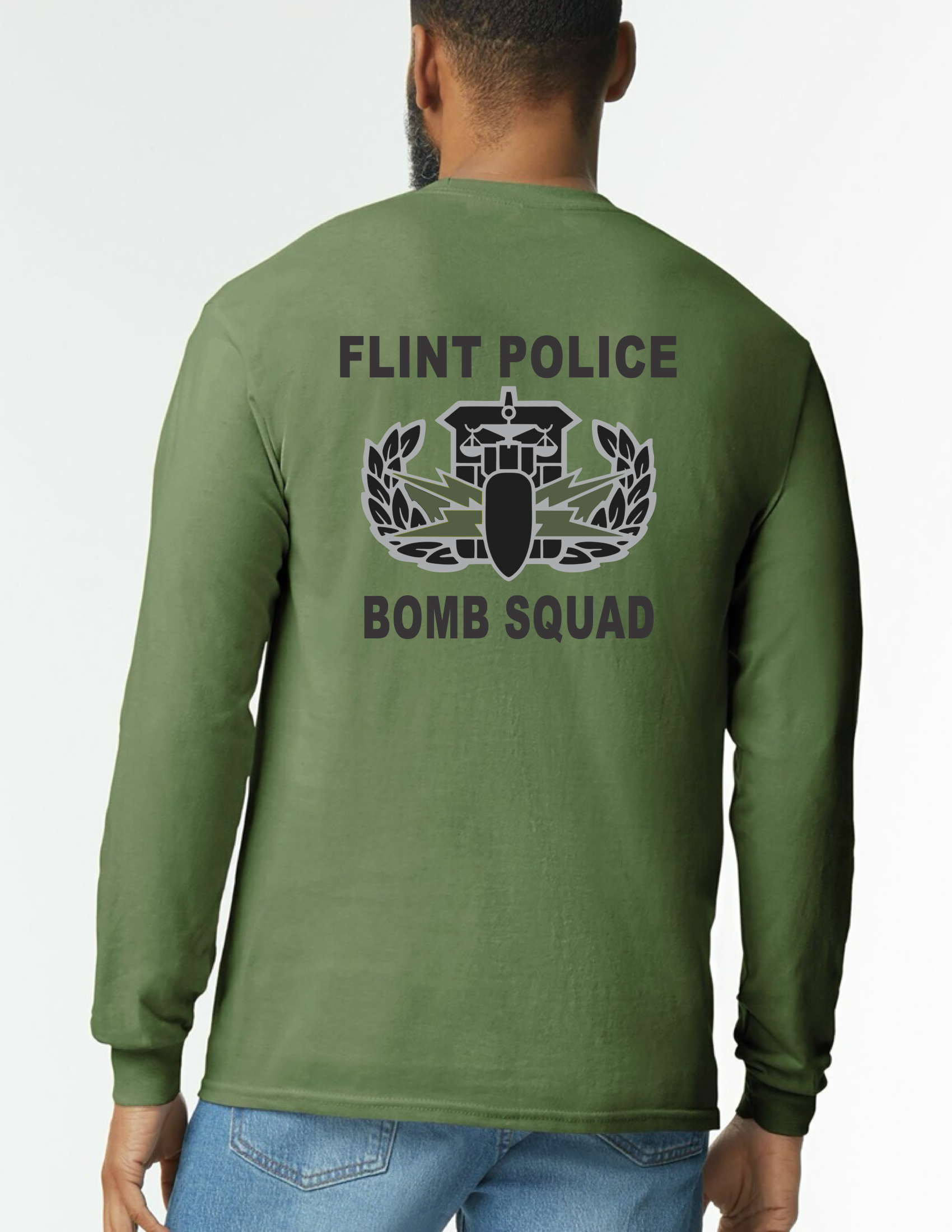 BOMB SQUAD Long Sleeve L/S (Military Green Top - Black Logo) - Image 2