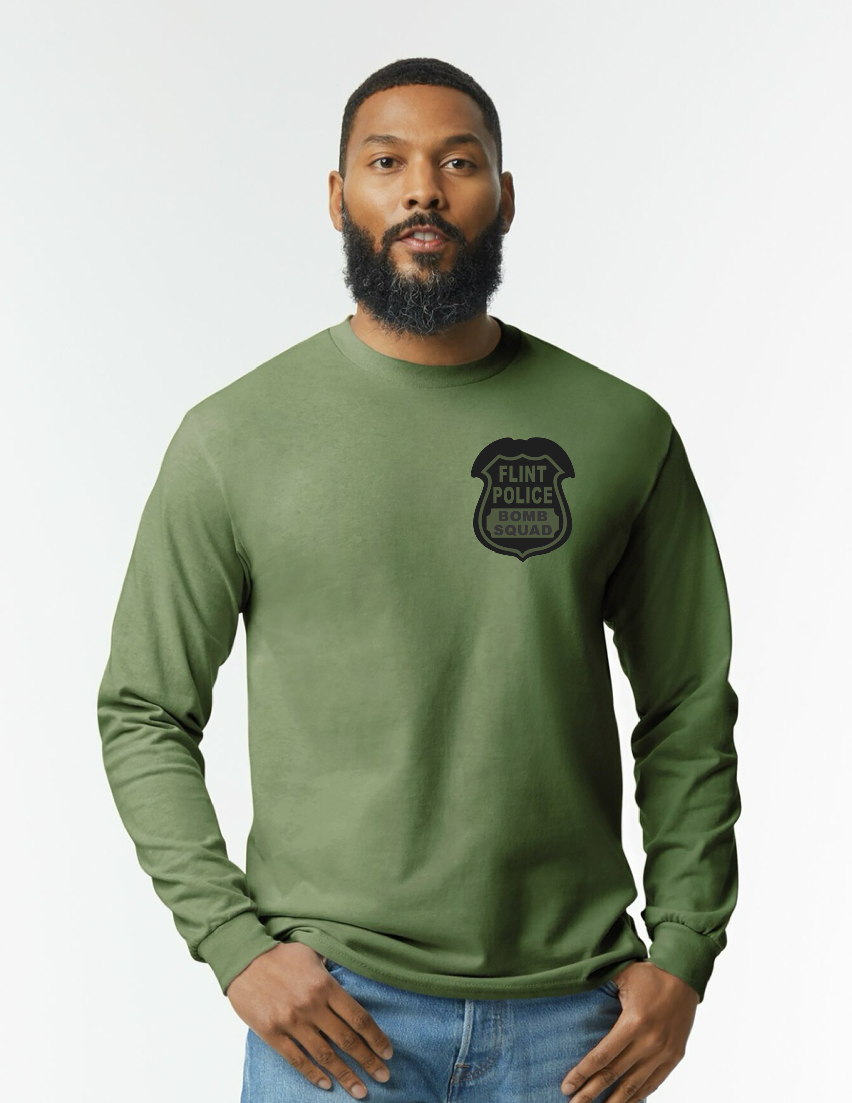 BOMB SQUAD Long Sleeve L/S (Military Green Top - Black Logo)