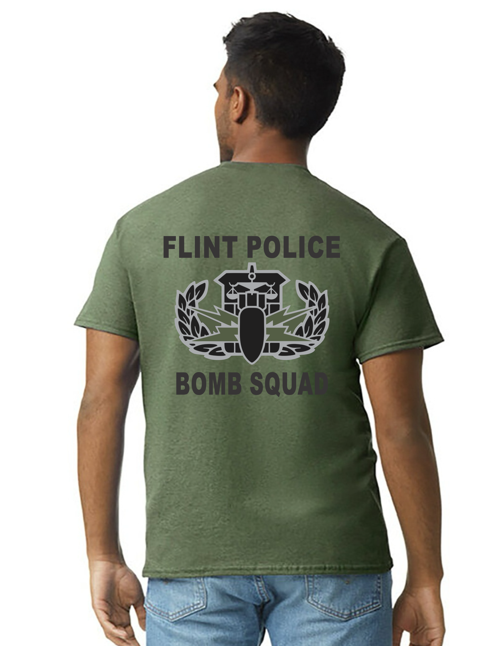 BOMB SQUAD Short Sleeve S/S (Military Green Top - Black Logo) - Image 2